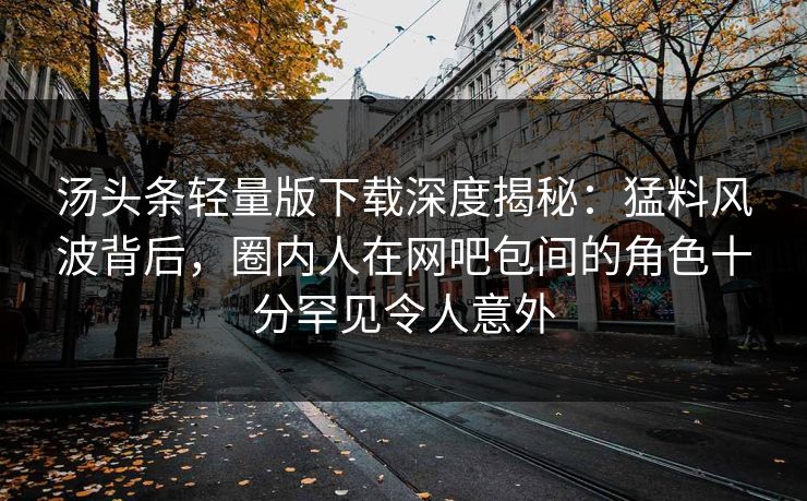 汤头条轻量版下载深度揭秘:猛料风波背后,圈内人在网吧包间的角色十分罕见令人意外 汤头条轻量版下载深度揭秘:猛料风波背后,圈内人在网吧包间的角色十分罕见令人意外