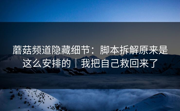 蘑菇频道隐藏细节：脚本拆解原来是这么安排的｜我把自己救回来了